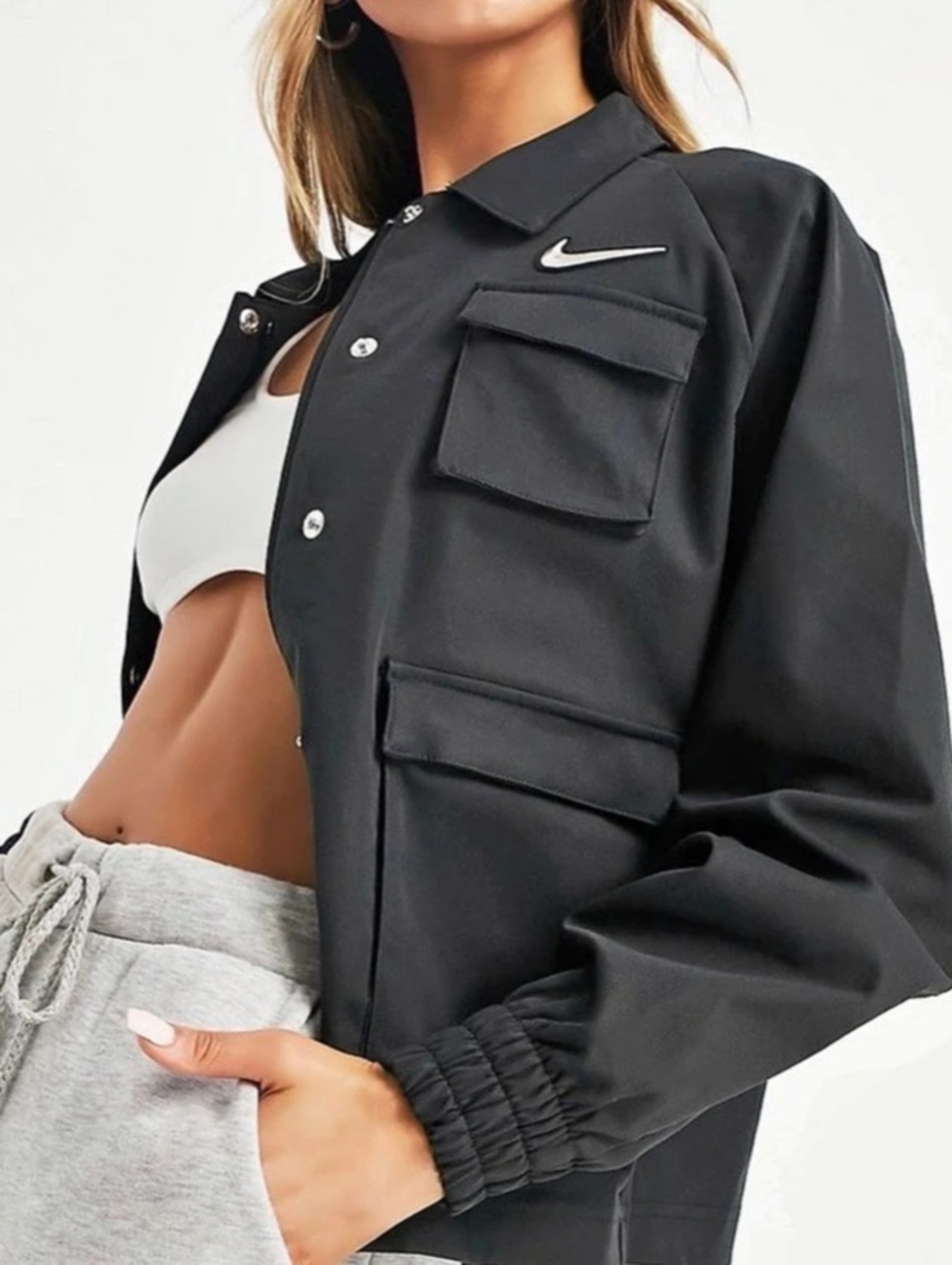 Nike Swoosh Woven Utility Jacket Women's Black Utility Jacket Size  L50